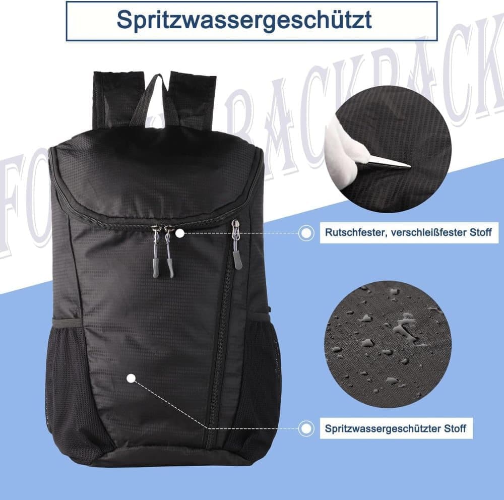 20L Lightweight Hiking Backpack Waterproof Durable Outdoor Backpack, Black