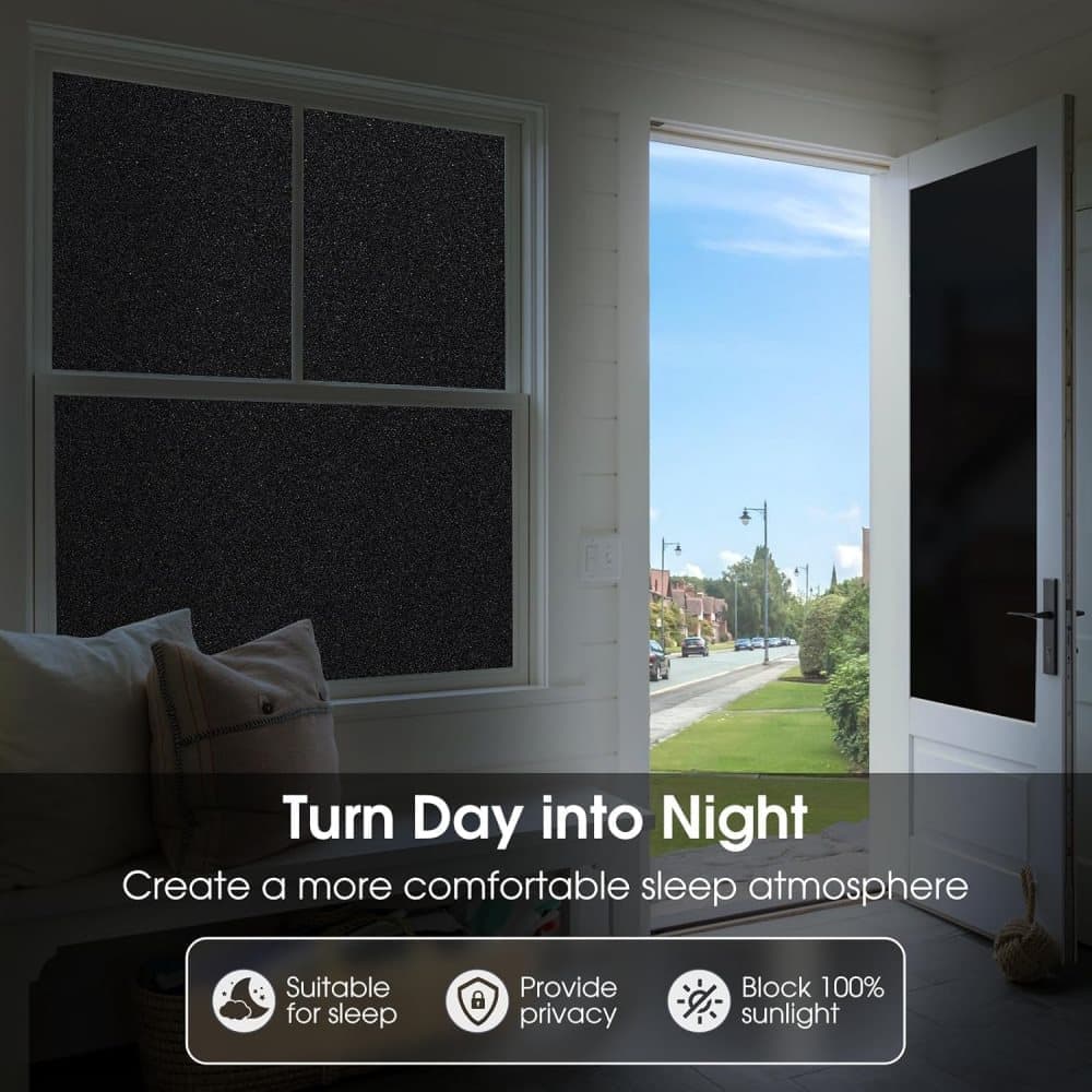 Blackout Window Film Self-Adhesive Privacy UV Protection Static Cling No Glue, 60x500cm