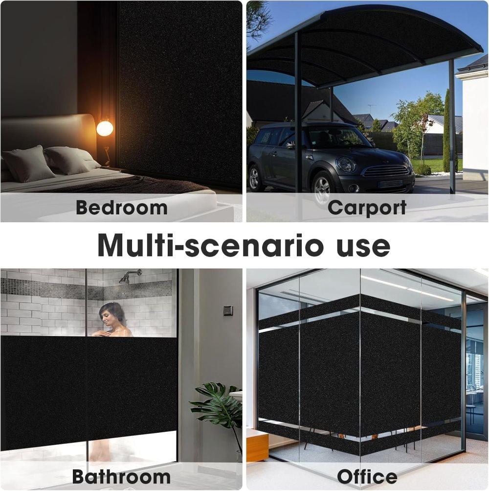 Blackout Window Film Self-Adhesive Privacy UV Protection Static Cling No Glue, 60x500cm
