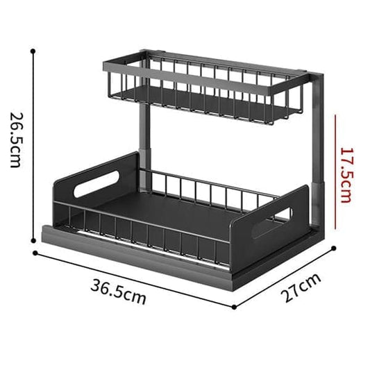 2-Tier Storage Shelf Spice Rack for Kitchen Bathroom Drawer Organization, Black