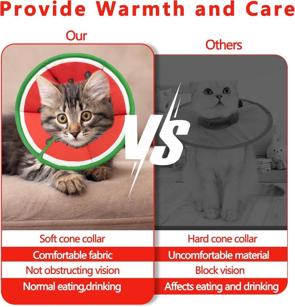 1 Protective Collar for Cats and Dogs with Velcro, Adjustable Neck Collar, Compatible with Cats, M, Red