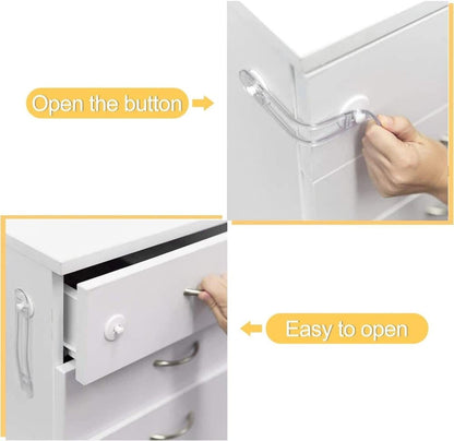8-Pack Child Safety Cabinet Latch Drawer Lock with Lock Protector, 11cm, Compatible with Most Cabinets