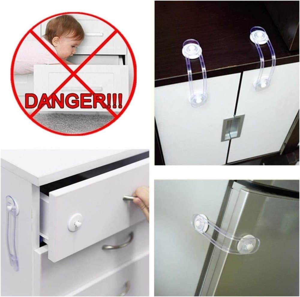 8-Pack Child Safety Cabinet Latch Drawer Lock with Lock Protector, 11cm, Compatible with Most Cabinets