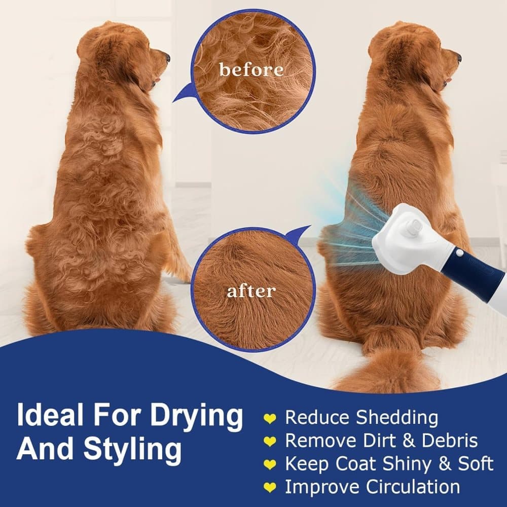 Pet Hair Dryer 3-in-1 with Brush for Dogs and Cats, Portable Quiet, 3 Heat Settings Overheat Protection, Pink