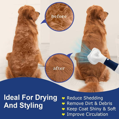 Pet Hair Dryer 3-in-1 with Brush for Dogs and Cats, Portable Quiet, 3 Heat Settings Overheat Protection, Pink