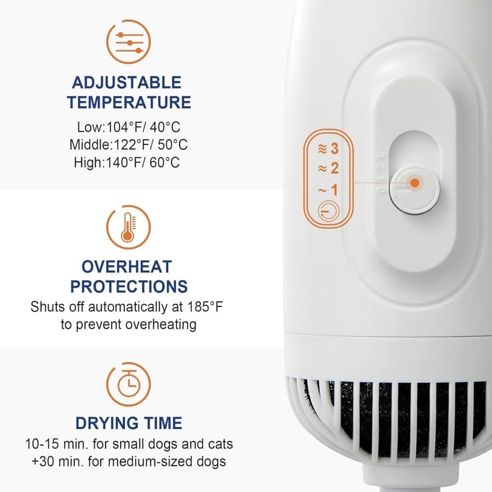 Pet Hair Dryer 3-in-1 with Brush for Dogs and Cats, Portable Quiet, 3 Heat Settings Overheat Protection, Pink