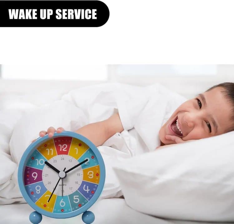 Colorful Silent Alarm Clock with Night Light for Children, 8cm Round, Pink