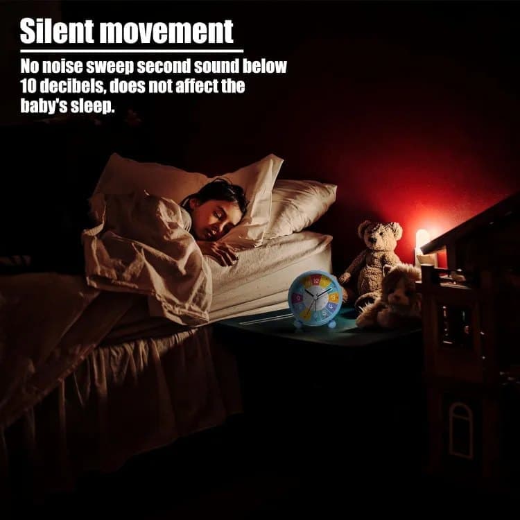 Colorful Silent Alarm Clock with Night Light for Children, 8cm Round, Pink