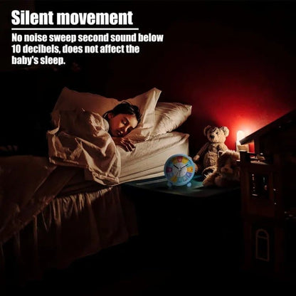 Colorful Silent Alarm Clock with Night Light for Children, 8cm Round, Pink