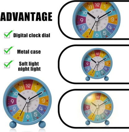 Colorful Silent Alarm Clock with Night Light for Children, 8cm Round, Pink