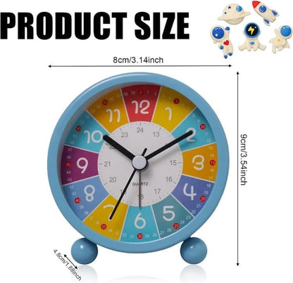 Colorful Silent Alarm Clock with Night Light for Children, 8cm Round, Pink