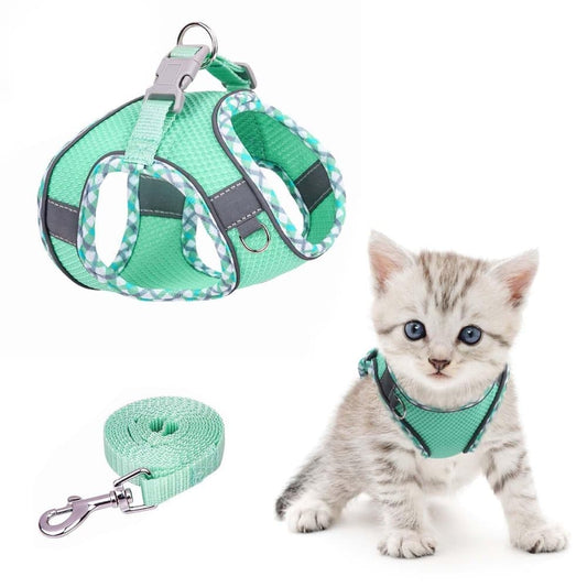 1PCS Adjustable Dog and Cat Harness with Leash Reflective Soft Secure Fit, S, Green