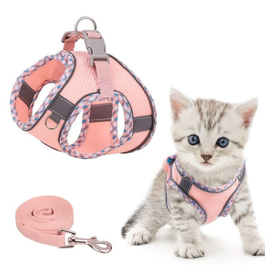 1 Reflective Adjustable Dog and Cat Harness with Leash, Soft Secure Fit, Pink, S