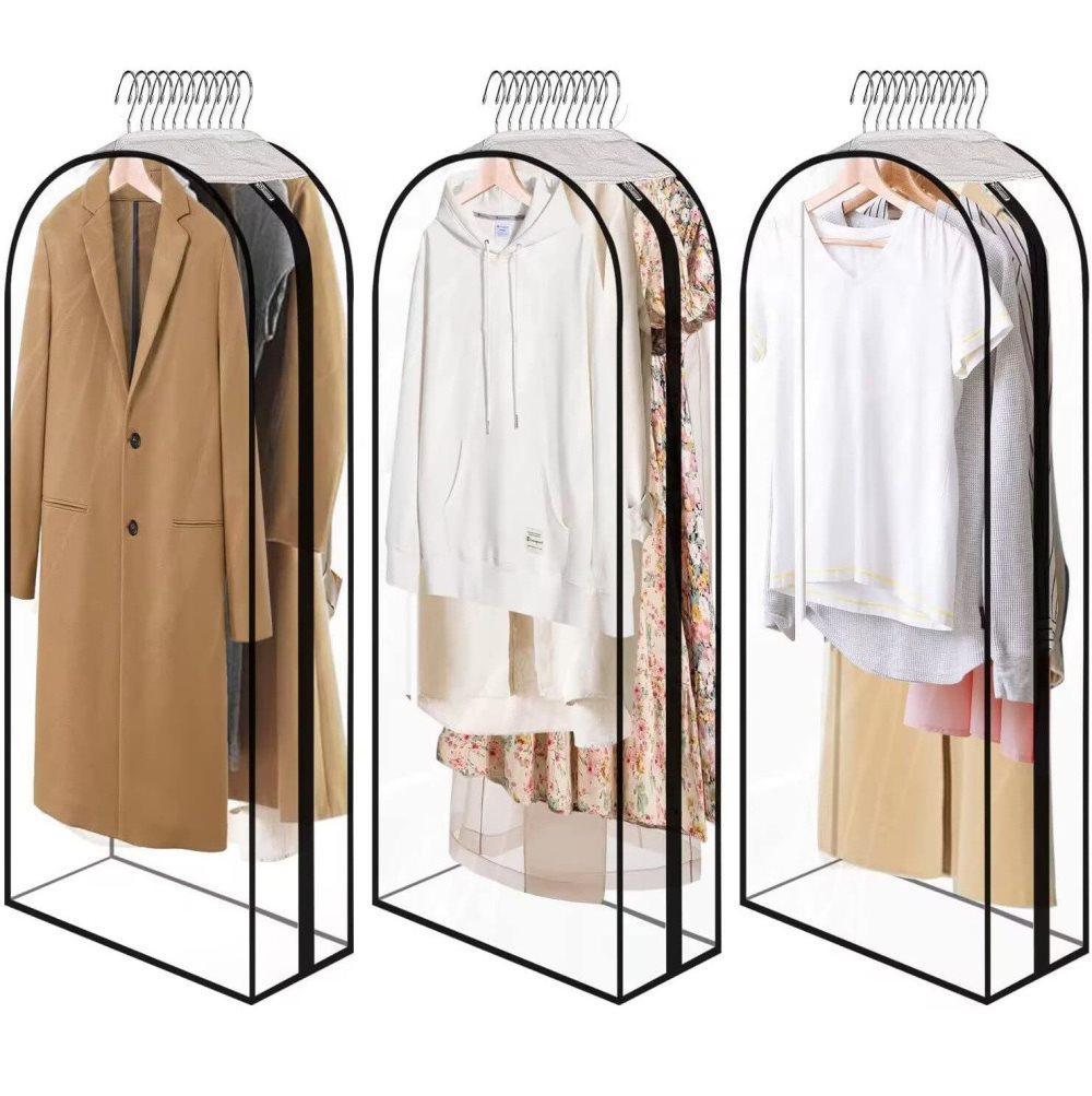 3-pack Transparent Dustproof Garment Storage Bag with Zipper for Wardrobe, PEVA Material, 60 x 25 x 153cm