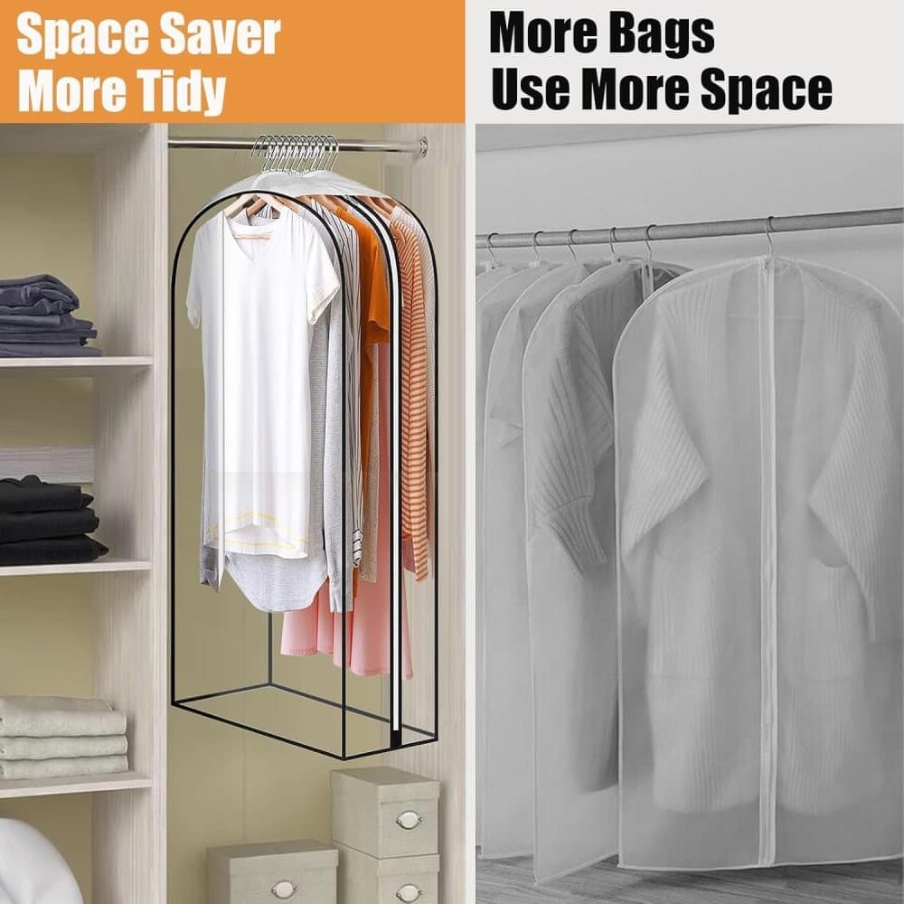 3-pack Transparent Dustproof Garment Storage Bag with Zipper for Wardrobe, PEVA Material, 60 x 25 x 153cm