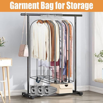 3-pack Transparent Dustproof Garment Storage Bag with Zipper for Wardrobe, PEVA Material, 60 x 25 x 153cm