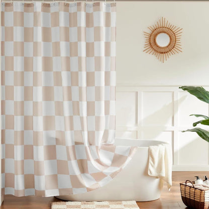 Checkered Shower Curtain 180x180 cm, Retro Chess Pattern Vintage Aesthetics for Bathroom, Yellow