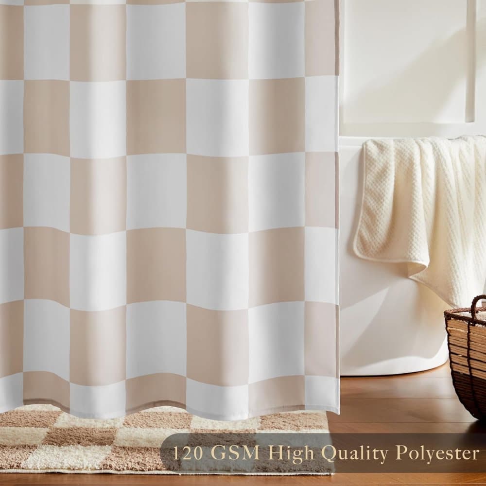 Checkered Shower Curtain 180x180 cm, Retro Chess Pattern Vintage Aesthetics for Bathroom, Yellow