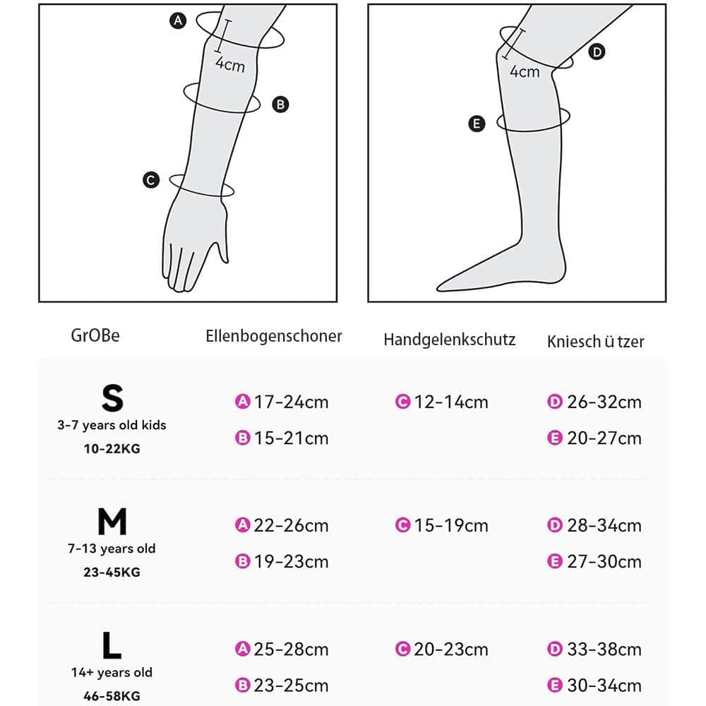 6-in-1 Protective Gear Set for Roller Skating Skateboarding with Adjustable Knee Elbow Wrist Guards, One Size, Pink.