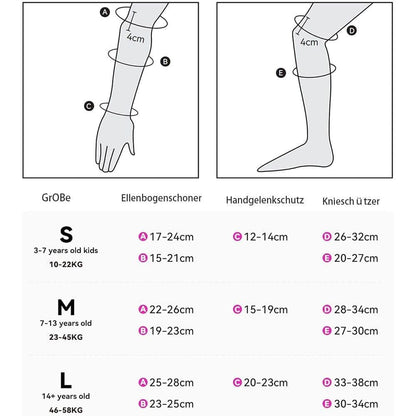 6-in-1 Protective Gear Set for Roller Skating Skateboarding with Adjustable Knee Elbow Wrist Guards, One Size, Pink.