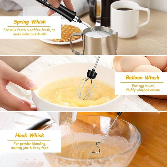 Electric Whisk USB Rechargeable with 3 Speeds, Egg Beater Milk Frother for Coffee and Cappuccino, Compatible with Most Brands, Black