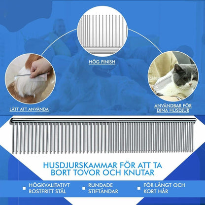 Dog Cat Undercoat Grooming Comb with Stainless Steel Blade, Blue
