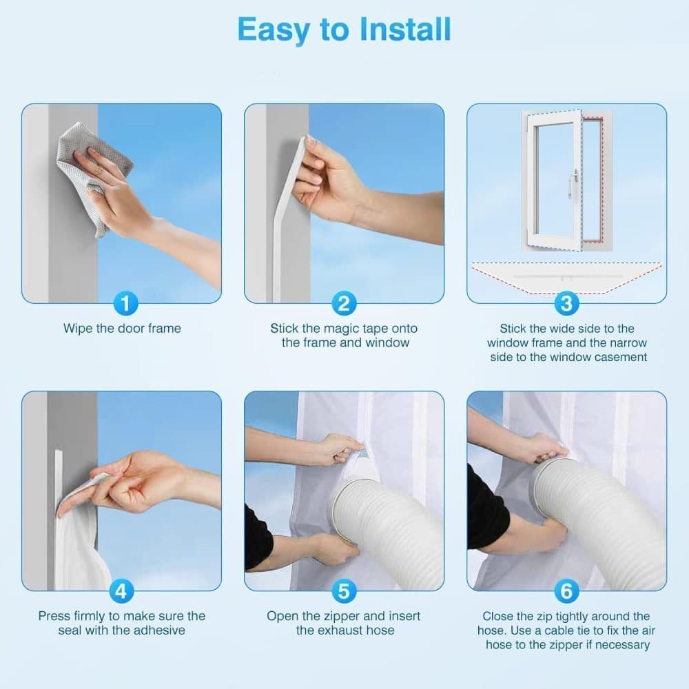 Window Seal for Portable AC with Zipper and Tape, Compatible with All Mobile Air Conditioners, 300 x 32cm