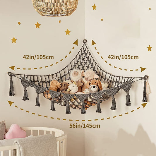1 Pack Toy Storage Hammock and Net Hanging Organizer for Soft Toys, Dark Gray