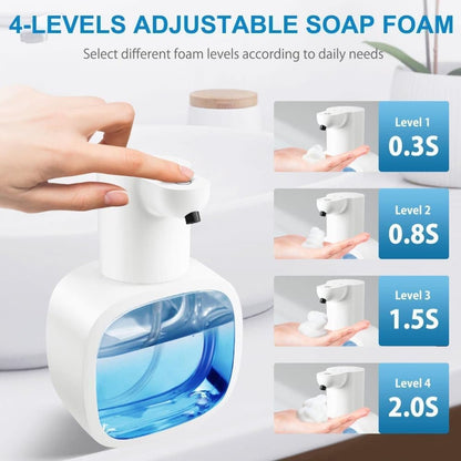 500ml Rechargeable Automatic Soap Dispenser Wall Mounted with 4 Levels, Compatible with Kitchen and Bathroom.