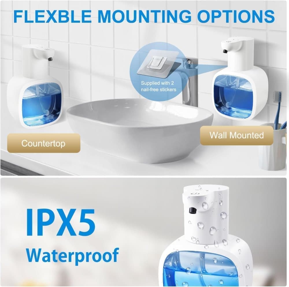 500ml Rechargeable Automatic Soap Dispenser Wall Mounted with 4 Levels, Compatible with Kitchen and Bathroom.
