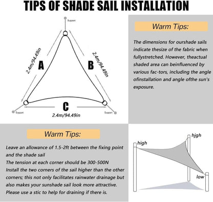 3x4x5M Waterproof Triangular Sun Sail with UV Protection for Garden Terrace and Pool, White, Includes Mounting Materials