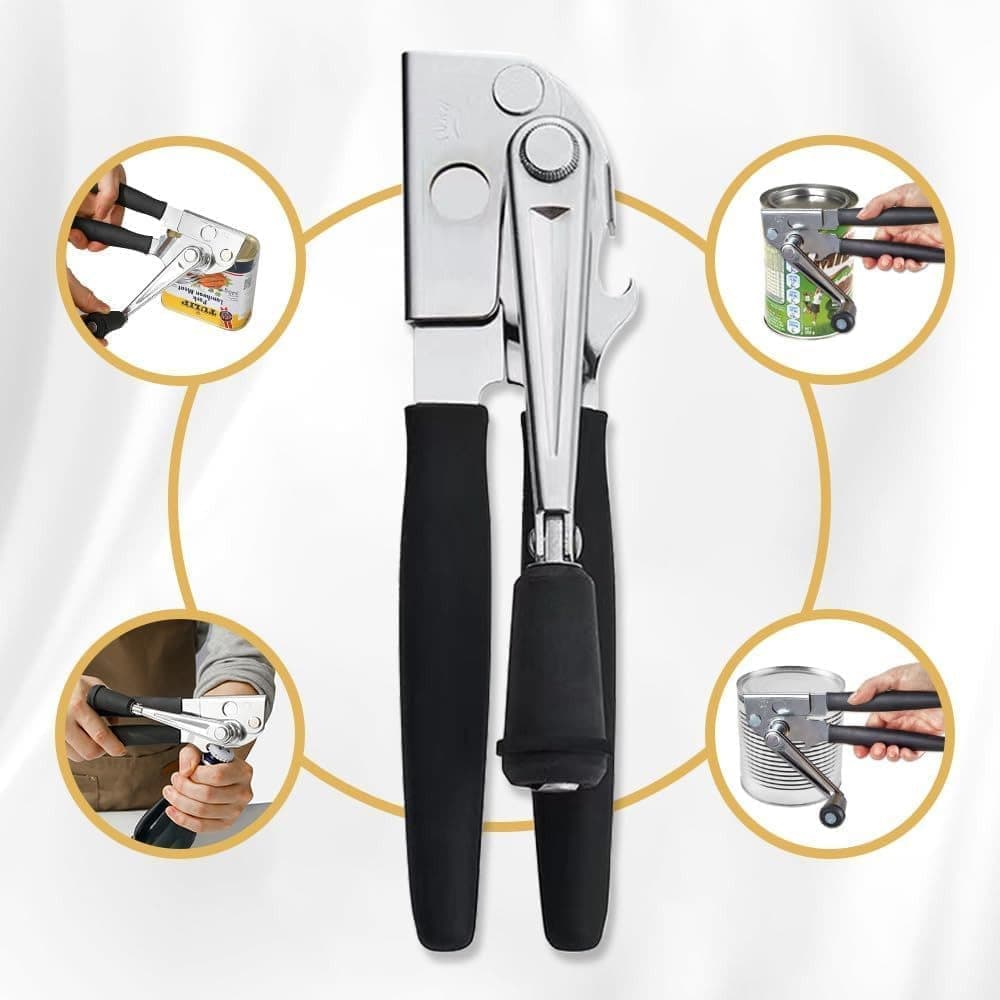Manual Can Opener with Crank Handle, Foldable, Carbon Steel Blade, 5.2x22 cm, for Kitchen and Camping