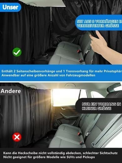 3-pack Car Sunshade Privacy Curtain with Mosquito Net, Fits Over Car Windows and Compartment