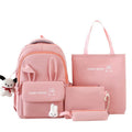 Cute Rabbit Ears School Backpack for Girls 4-Piece with Multiple Compartments Large Space, Pink, Compatible with Teenage & High School