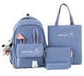 Cute Rabbit Ears School Backpack for Girls 4-Piece, Large Space Multiple Compartments, Blue, with Oral-B