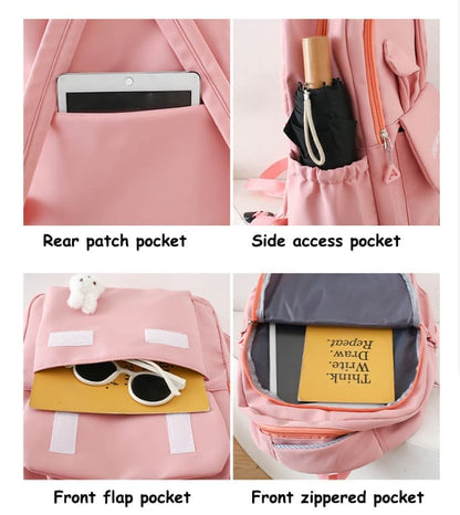 Cute Rabbit Ears School Backpack for Girls 4-Piece, Large Space Multiple Compartments, Blue, with Oral-B