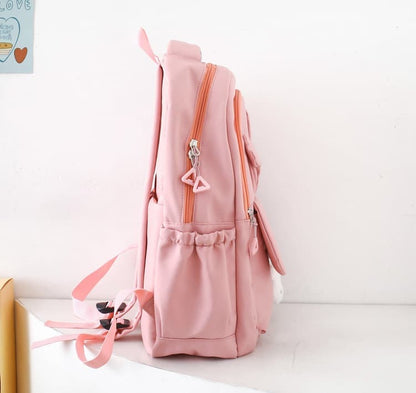 Cute Rabbit Ears School Backpack for Girls 4-Piece, Large Space Multiple Compartments, Blue, with Oral-B