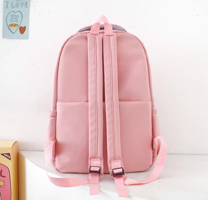 Cute Rabbit Ears School Backpack for Girls 4-Piece, Large Space Multiple Compartments, Blue, with Oral-B