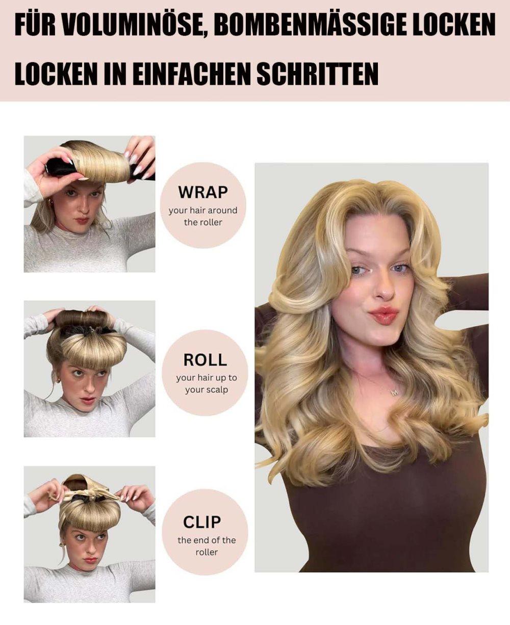 Heat-Free Hair Curlers 4-piece, Gentle Flexible Curling Rollers with Hook, No Heat Hair Care, Wood.