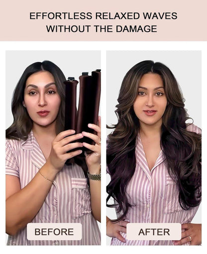 4-Piece Heat-Free Hair Curlers, Flexible No-Heat Hair Rollers with Hook, Brown, 4-Piece.