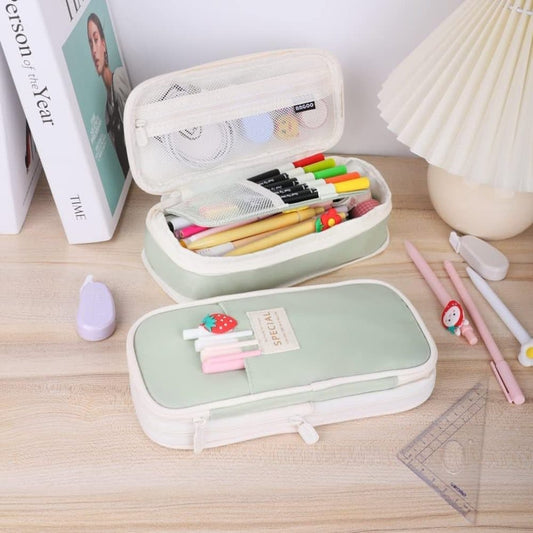 Foldable Multifunctional Pencil Case with Zipper Large Capacity Travel Organizer, Green