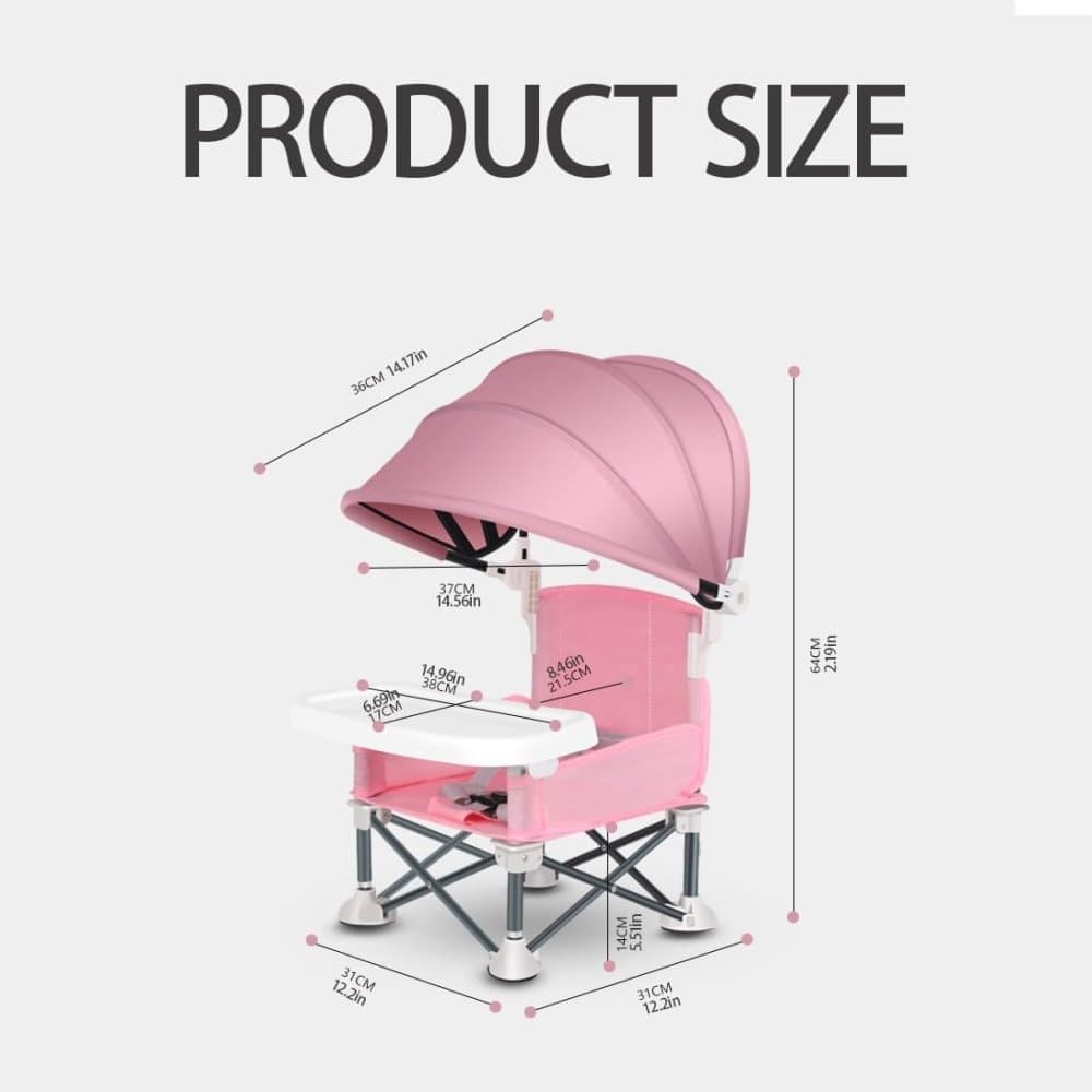 Foldable Highchair for Children with Sunshade and Removable Food Tray, Portable, Beige