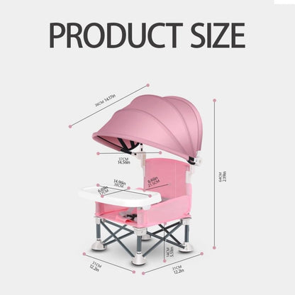 Foldable Highchair for Children with Sunshade and Removable Food Tray, Portable, Beige