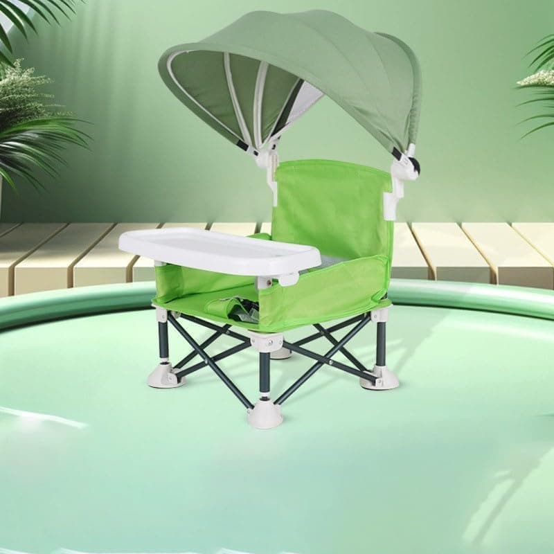 Foldable Highchair for Children with Sunshade and Removable Food Tray, Portable, Beige