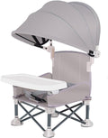 Foldable Highchair for Children with Sunshade and Removable Food Tray, Portable, Gray