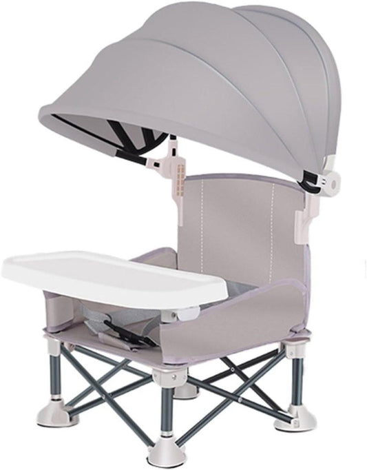 Foldable Highchair for Children with Sunshade and Removable Food Tray, Portable, Gray