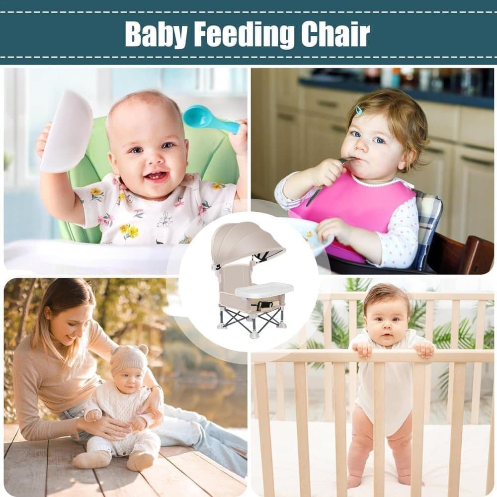 Foldable Highchair for Children with Sunshade and Removable Food Tray, Portable, Gray