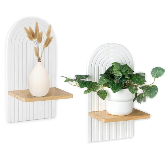 2-Pack Bohemian Style Wooden Wall Shelves with Expander Bolts, White, Compatible with Living Rooms Bedrooms Kitchens Hover Image
