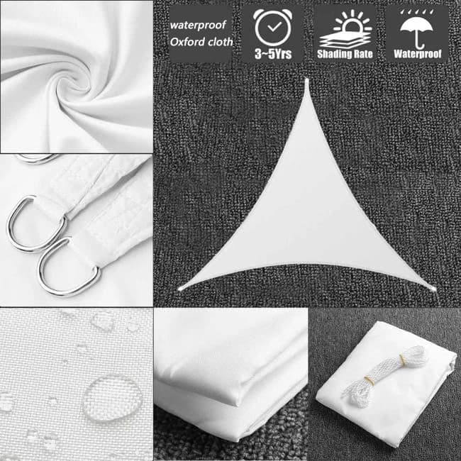 3x3m Waterproof Outdoor Sun Sail Triangle Shade, UV Protective Sun Net for Camping Garden Terrace Pool, White, 3.6x3.6x3.6m