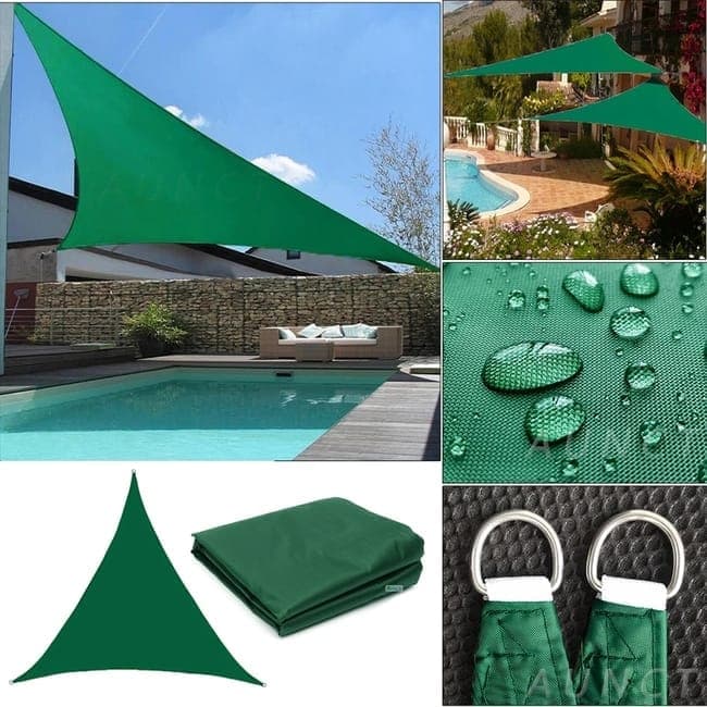 3.6x3.6x3.6m Waterproof Outdoor Sun Sail Triangle Shade, UV Protective Sun Net for Camping Garden Terrace Pool, Dark green